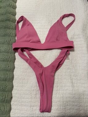 NWOT Pink Ribbed Bikini Set - Triangle Top & High-Cut Bottom